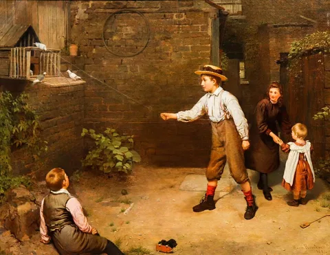 Harry Brooker, Children Playing Outdoors in a Courtyard