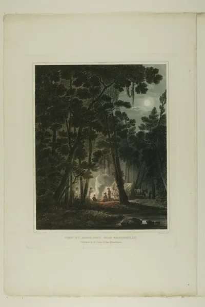 John Hill, View By Moonlight, Near Fayetteville, plate three of the second number of Picturesque Views of American Scenery