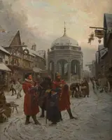 Henry Reynolds Steer, Christmas Eve, Highcross Market, Leicester, Sixteenth Century