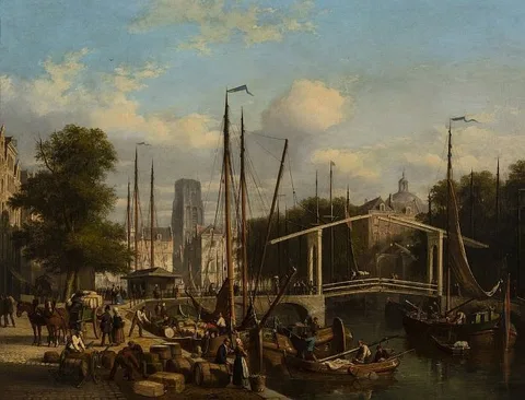 Andries Scheerboom, View of the Leuvehaven, looking north