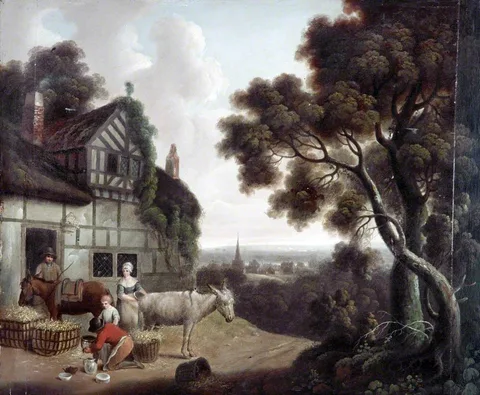 John Pennington, Cottage Scene with a Pedlar of Pottery