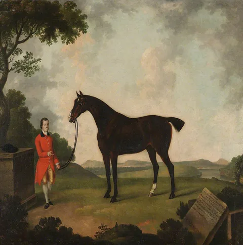 Thomas Stringer, A Black Horse called 'Bishop', with his Groom in a Landscape