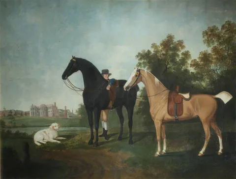 Thomas Stringer, A Groom with a Chestnut and Palomino Horse in the Grounds of Astley Hall