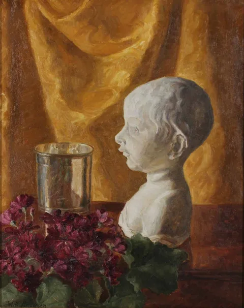Wilhelm Andersen, Still life with a bust and flowers.