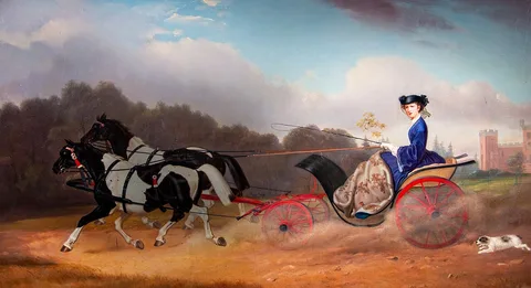 Louis Grünler, Lady in a Carriage in front of the Hrádek u Nechanic Castle