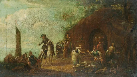 Ernest Daret, A horseman riding through a fishmarket