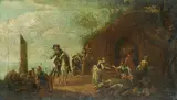 Ernest Daret, A horseman riding through a fishmarket