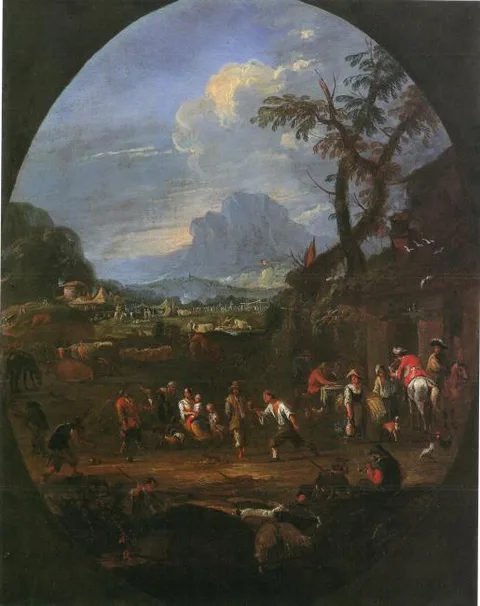 Ernest Daret, Italianate landscape with with shepherds and cattle (2)
