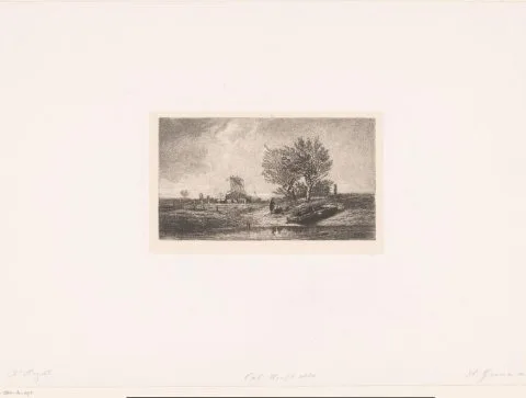 Amedée Paul Greux, Twee figuren in een rivierlandschap met molen
