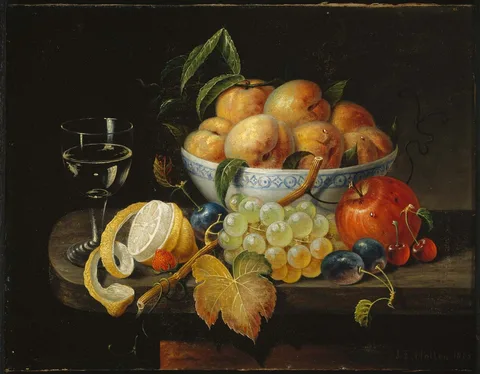 John Edward Hollen, Still Life: Bowl with Fruit and Wine Glass