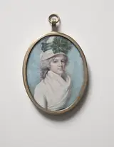 Henry Jacob Burch, Portrait of a Lady wearing a hat with a green bow
