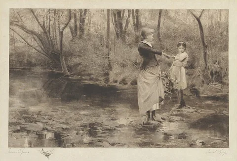 James S. King, Untitled (Crossing A Brook In The Woods)