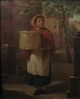 Charles Felix Blauvelt, Woman with Hat Box on Street