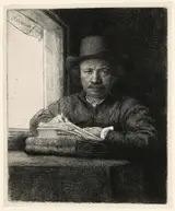 Atelier de Rembrandt Harmensz. van Rijn, Self-Portrait Etching at a Window