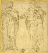 dit Il Semolei Battista Franco, Two Standing Draped Figures (Saint John and the Magdalene?)