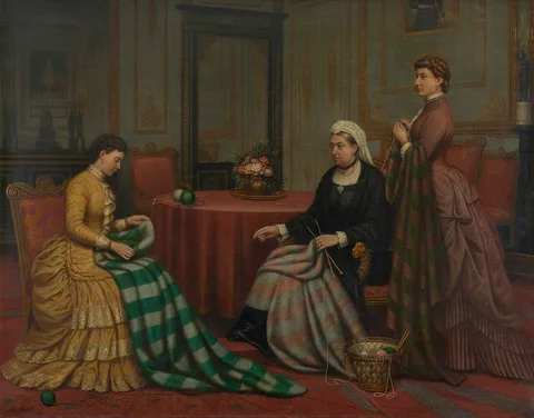 Alexander Melville, Queen Victoria, Princess Helena and Princess Beatrice Knitting Quilts for the Royal Victoria Hospital, Netley.
