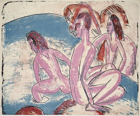 Ernst Kirchner, Three Bathers by Stones