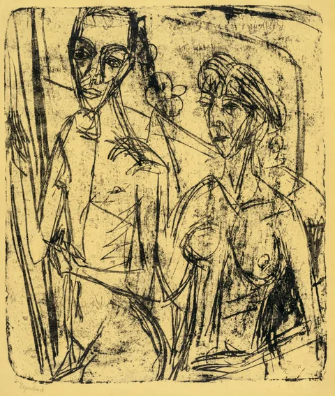 Ernst Kirchner, Couple in Room, Nude Man with Woman