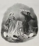 after Honore Daumier, Ah! You Think Your Wife Does Not Provide Enough for You, Villain. . . .