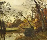 Janus la Cour, A pond in the woods at Moesgaard, Denmark.
