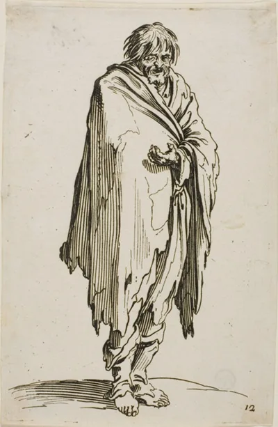 A-Jacques Callot, Beggar without Hat or Shoes, plate twelve from The Beggars
