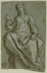 Lazzaro Tavarone attribuito, Seated Female Figure (Saint Scholastica?) Holding a Dove