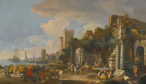 Luca Carlevaris, Capriccio View of a Mediterranean Port