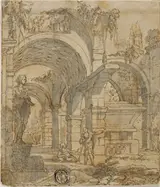 Giovanni Paolo Panini und Werkstatt, Roman Ruins and Two Figures