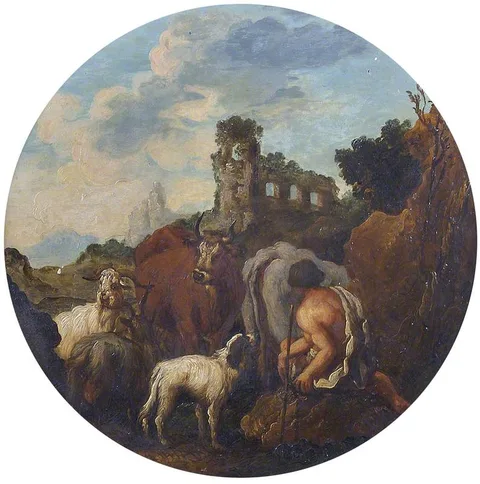 Philip Peter Roos, Rustic Landscape with Shepherd and Animals