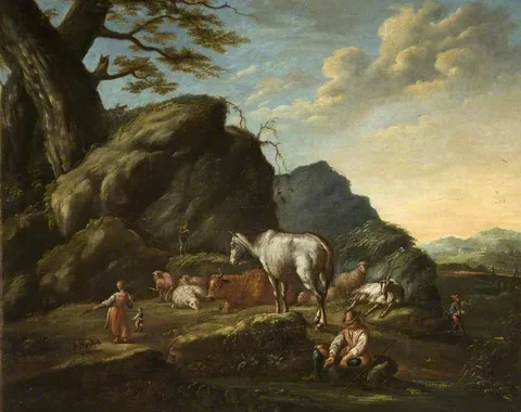Philip Peter Roos, Landscape with Cattle, Goats and Figures