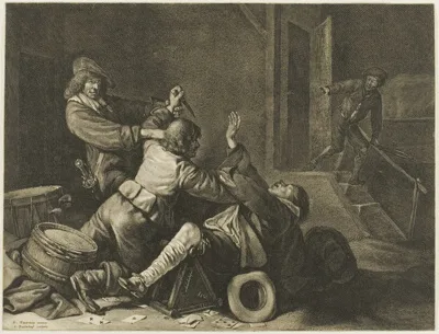 Jonas Suyderhoef, Three Men Struggling in an Interior