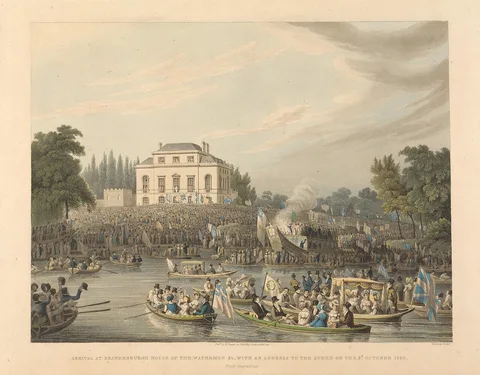 Matthew Dubourg, Arrival at Brandenburg House of the Watermen, ect. with an Address to the Queen on the 3rd October 1820