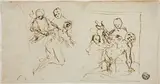 detto il Volterrano Baldassare Franceschini, Two Composition Sketches of Collapsing Figure Supported by Two Other Figures (recto); Compositional Sketch of Kneeling Figure Accompanied by Two Other Figures