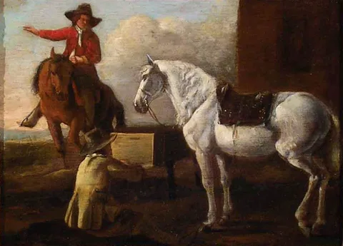 Abraham Van Kalraet, Young Artist Painting a Horse and Rider