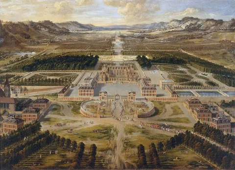 Pierre Patel The Elder, View of the Palace of Versailles and the gardens from the Avenue de Paris in 1668