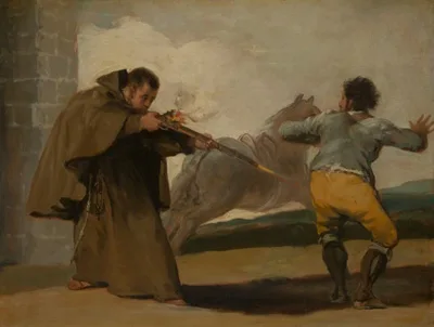 Francisco, Friar Pedro Shoots El Maragato as His Horse Runs Off