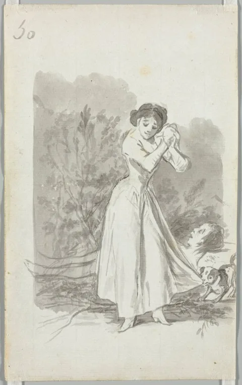 Francisco, Young Woman Wringing Her Hands over a Man's Naked Body, Folio 50 (verso)