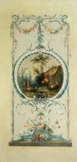 Alexis Peyrotte, Wall Panel with Chickens (style of Jean Baptiste Pillement)