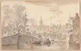 A Follower Of Jan van Goyen, Market near a Canal