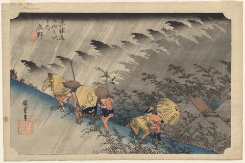 Ando Utagawa Hiroshige, Driving Rain at Shōno, from Fifty-Three Stations of the Tokaidō