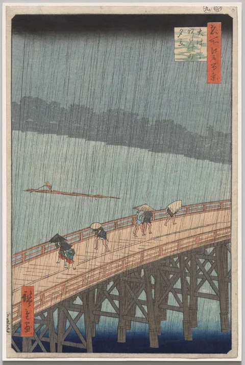 Ando Utagawa Hiroshige, Sudden Shower over Shin-Ōhashi Bridge and Atake, from One Hundred Famous Views of Edo