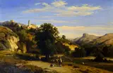 François Antoine Léon Fleury, View of the village of Cagnes, near Antibes