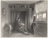 Hendrik Adriaan Christiaan Dekker, Interieur met man die voorleest aan een zieke in bed