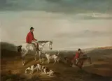 Byron Webb, M. F. H. in a Red Jacket on a Grey Horse with Three Hounds (after John Nost Sartorious)