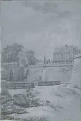 Louis Rolland Trinquesse, Gezicht op het park en een vleugel van kasteel Saint-Cloud