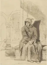 Louis Boulanger, Zittende monnik, in overpeinzing, terwijl op de achtergrond de mis wordt gecelebreerd