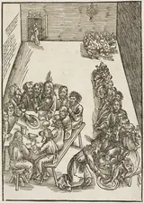 Urs Graf senior, The Last Supper and Christ Washing the Feet of His Disciples, plate nine from Passio domini nostri Jesu Christi