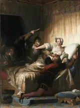 Alexandre-Évariste Fragonard, Saint-Bartholomew's Day massacre - Marguerite de Valois protects her husband, the future king Henri IV