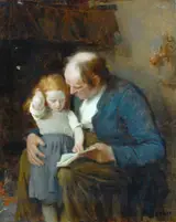 Paul-Constant Soyer, Old Man and a Young Girl Learning to Read