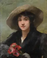 Laure Brouardel, Portrait of a lady with poppies or anemones